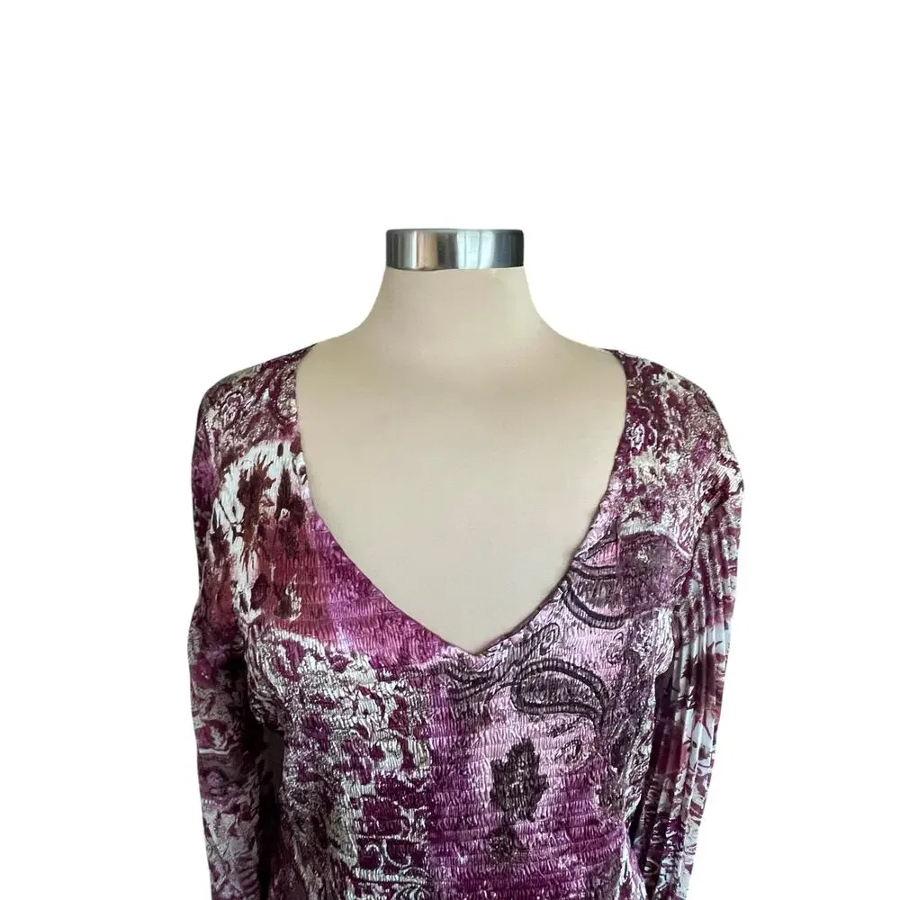 Dressbarn Burgundy Purple Paisley‎ Grunge Print Top LARGE Whimsygoth Dark Fairy